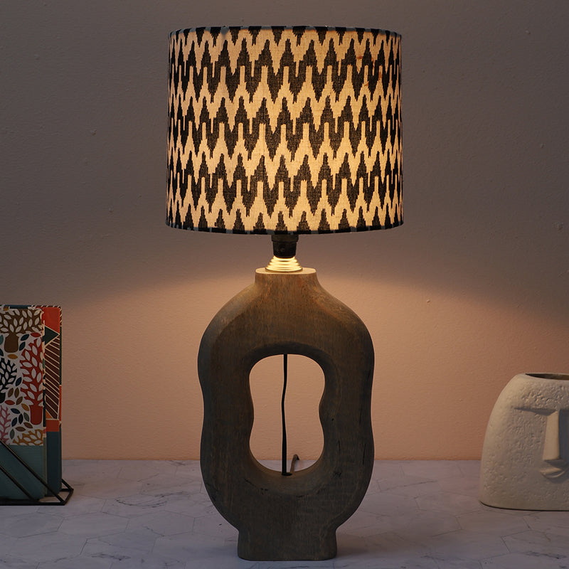 Chevronic Hewn Printed Mango Wood Table Lamp - Black, White