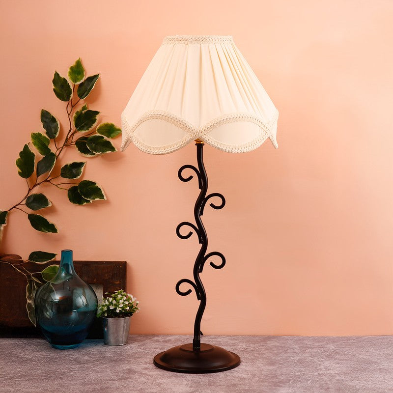 Celeneva Cotton Table Lamp With Iron Base - White