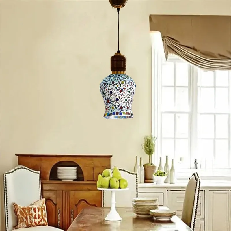 Mosaic Glass Pendant Wooden Ceiling Lamp media 3
