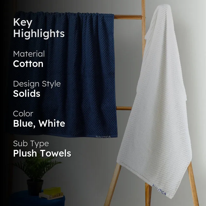 Nautica Riviera Soft Cotton Bath Towel (Blue & White) - Set Of Two media 2