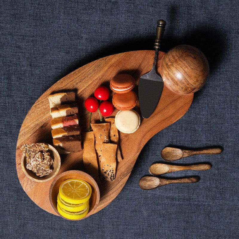 Tropica Curved Wood Serving Platter with Dip Bowl - Two Piece Set