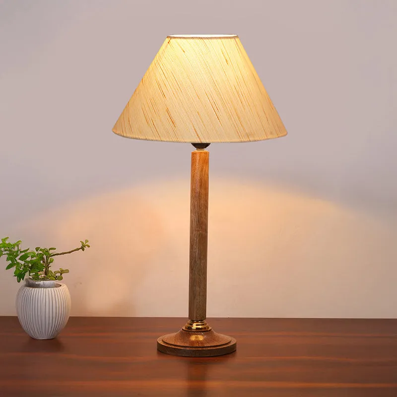 Glow Mesa Table Lamp With Wooden Base - Ivory,Brown media 1