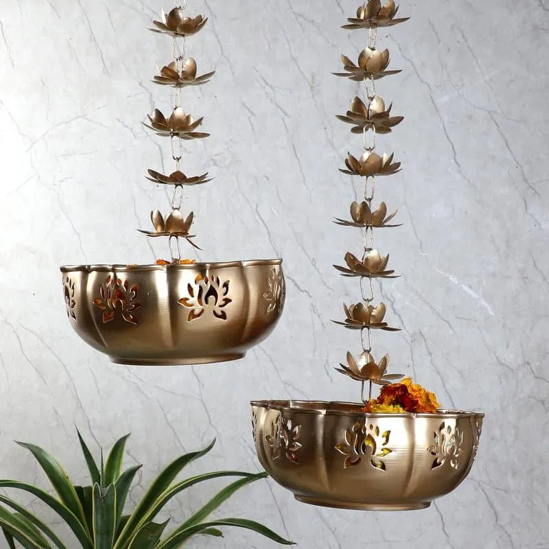 Lotus Cascade Hanging Urli - Set Of Two media 1