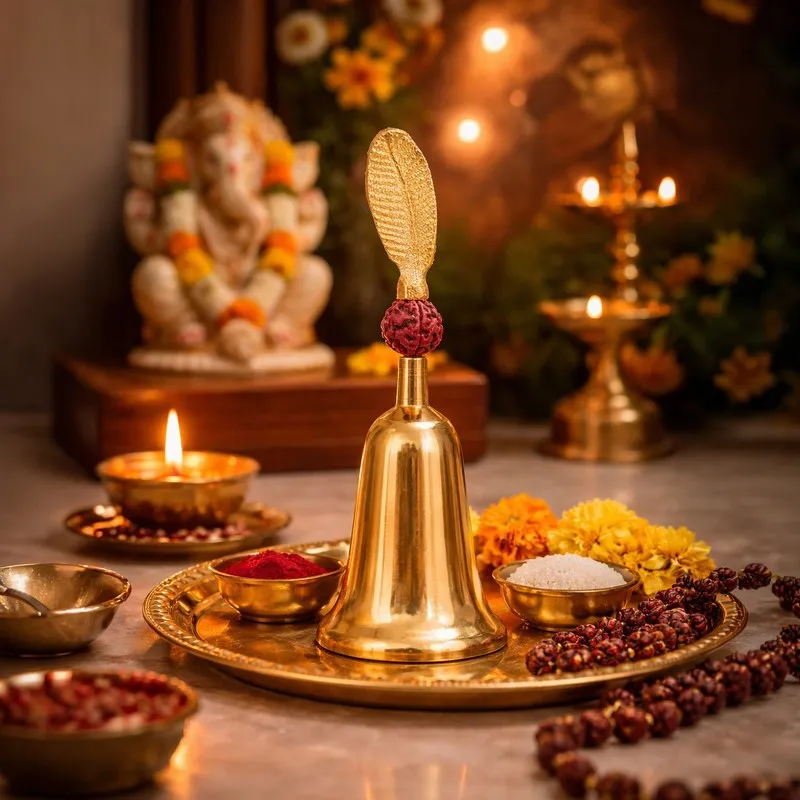 Temple Ritual Aluminium Pooja Bell - Gold media 4
