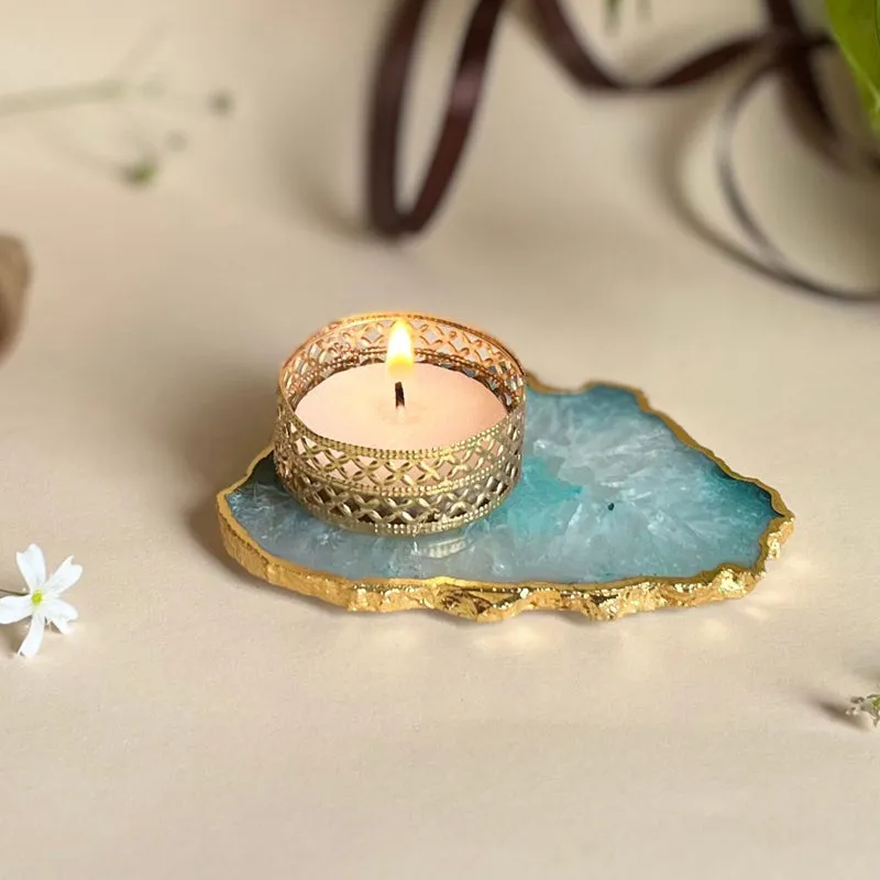 Niema Handcrafted Agate Tealight Candle Holder - Green media 4