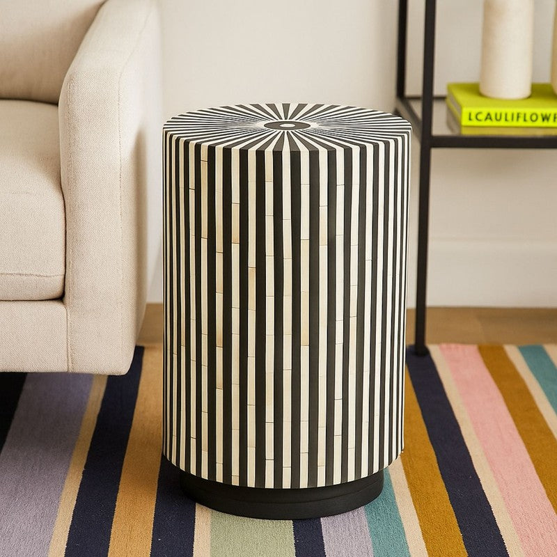 Grano Bone Inlay Side Table - Black
