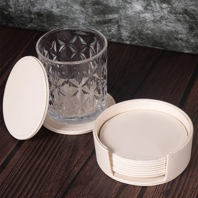 AarviDecor SoftEdge Faux Leather Coaster - Seven Piece Set media 4