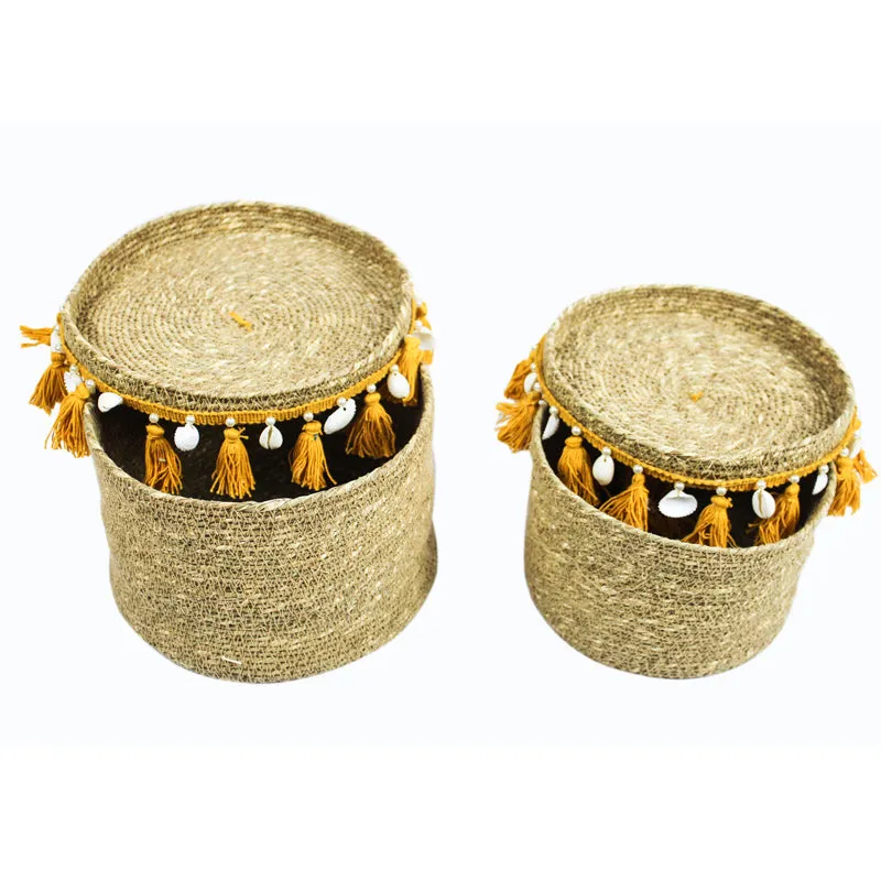 Nivasa Sea Grass Natural Fiber Storage Basket (Yellow/Beige) - Set Of Two media 5