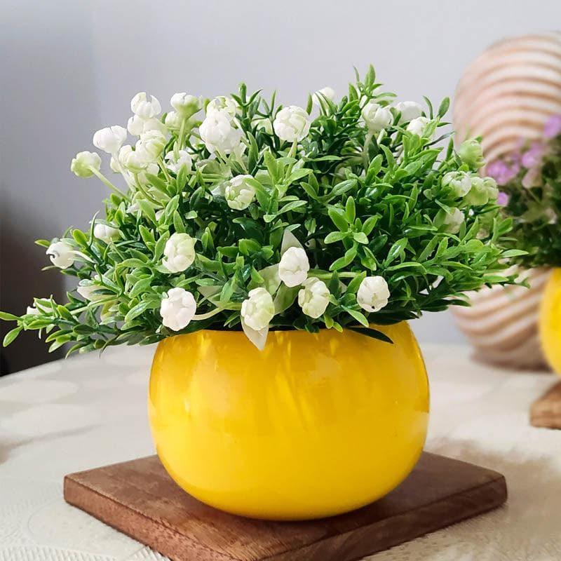 White Faux Ice Rose Artificial Plant In Yellow Pot - 15 cms media 3