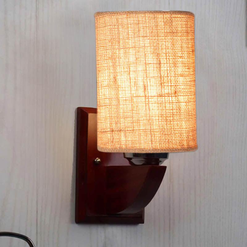 Buff Cylindrical Wooden Wall Lamp