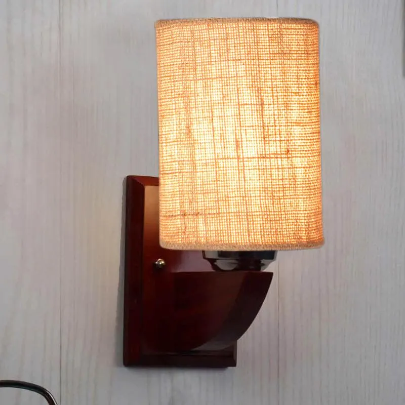 Buff Cylindrical Wooden Wall Lamp media 1