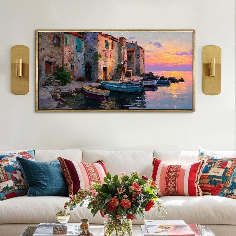 Boats at Dusk Canvas Wall Painting With Frame