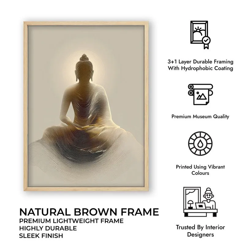 Buddha Seated in Radiance Archival Paper Wall Painting With Brown Frame media 9
