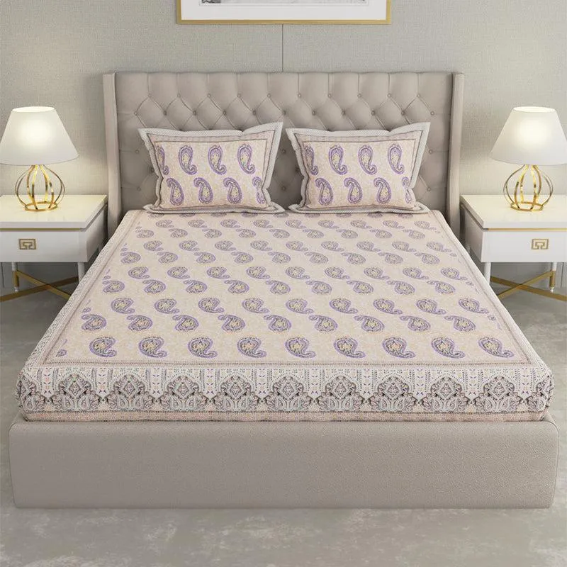 Suyash Printed Cotton Bedsheet (Beige) - 240 TC media 1