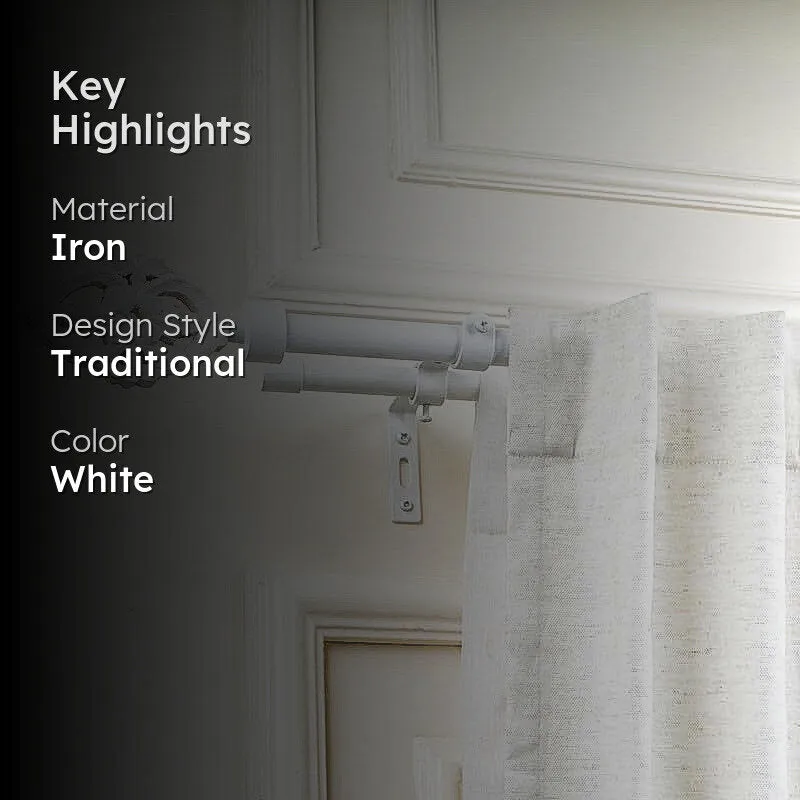 Spindle Duo Extendable 1" Double Curtain Rod With Abstract Finial & Brackets (White) media 2