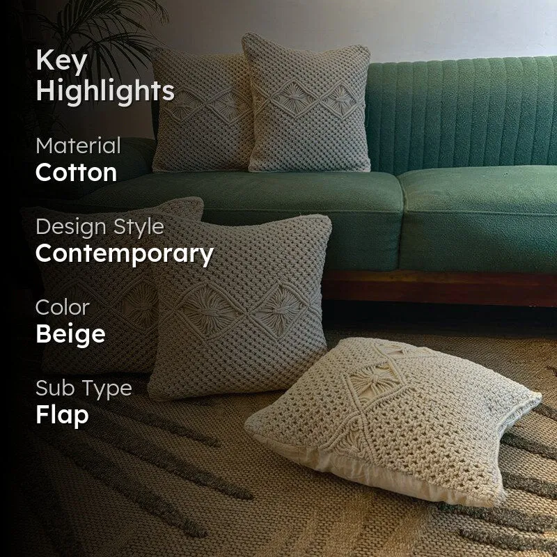Nordic Knots Macrame Diamond Design Cotton Cushion Cover - Set Of Five media 2