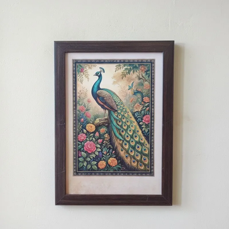 Divine Muse & Peacock Wall Painting With Frame - Set Of Four media 7