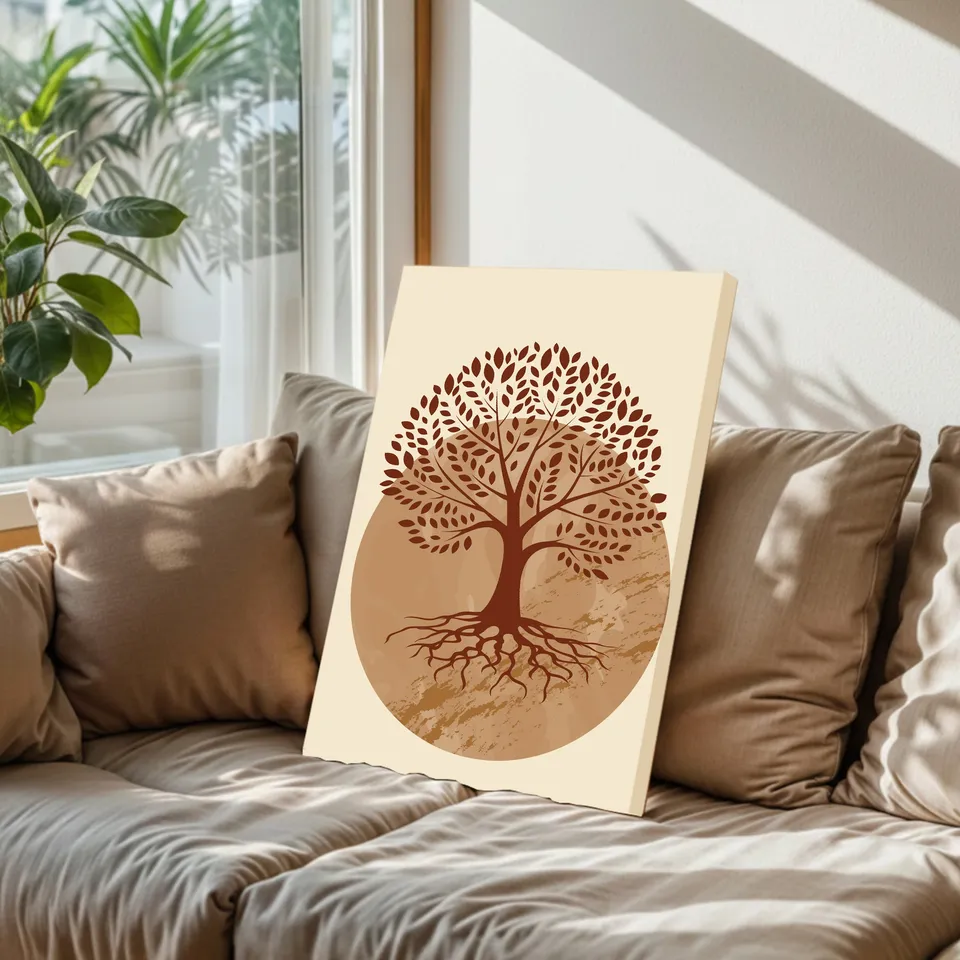 Earthbound Tree Cotton Canvas Wall Art - Beige media 6