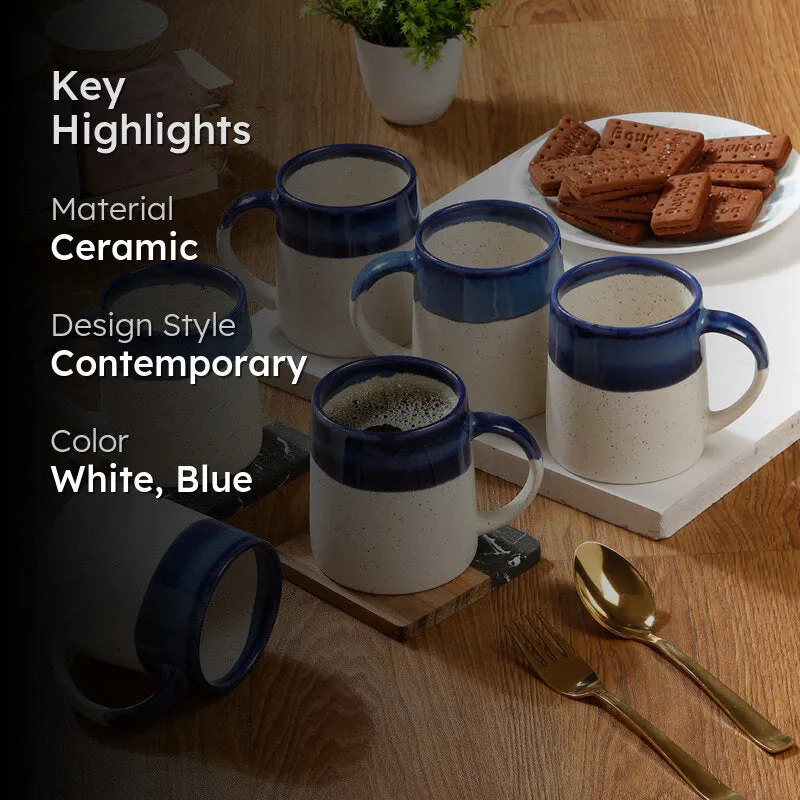 Bliss Ceramic Coffee Mug (300 mL Each,Blue) - Set Of Six media 2