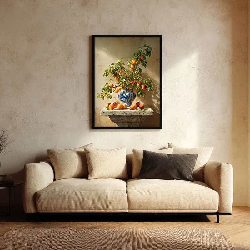 Pedestal Peach Canvas Wall Painting - Black Frame media 1