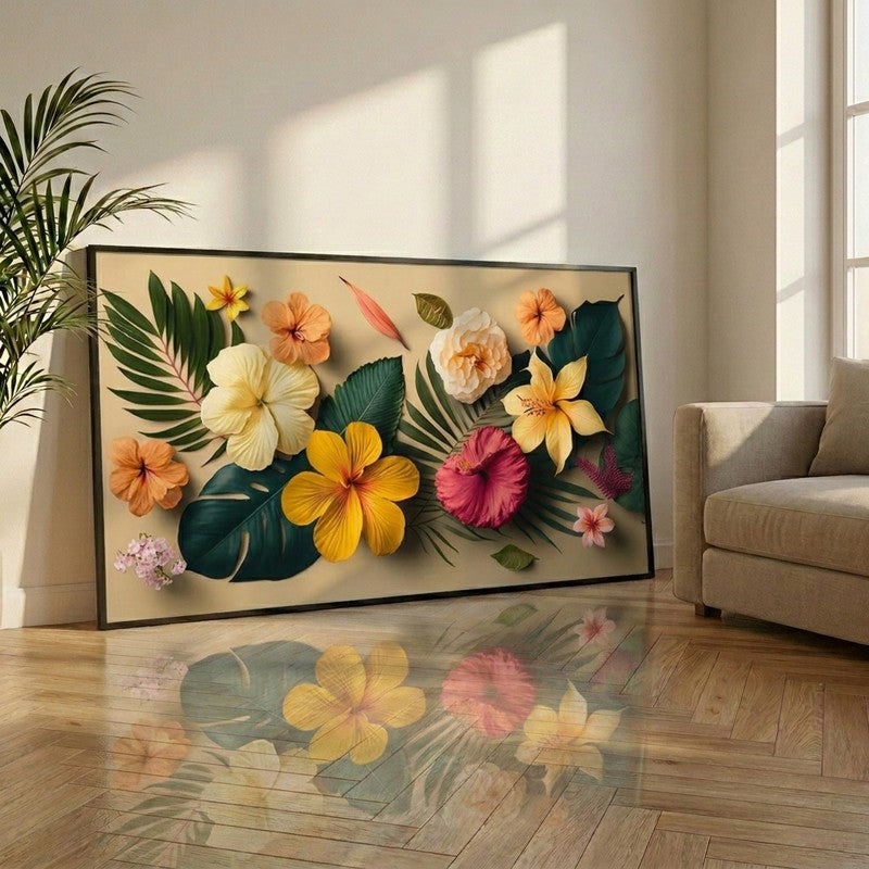 Tropical Bloom Canvas Wall Painting With Frame