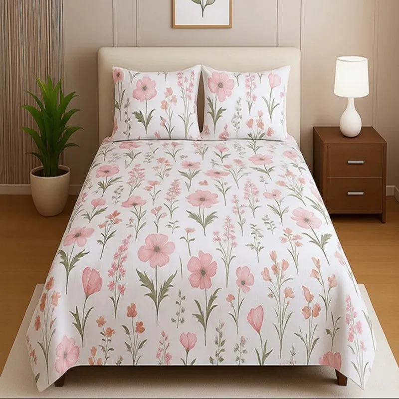 Flora Mist Cotton Bedsheets (Pink) - 400 TC media 1