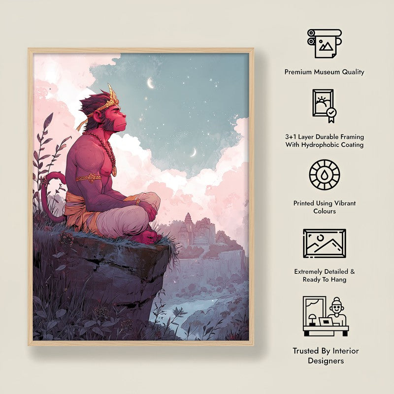 Sri Hanuman Divine Peace Spiritual Archival Paper Wall Art - Natural Brown Frame media 8