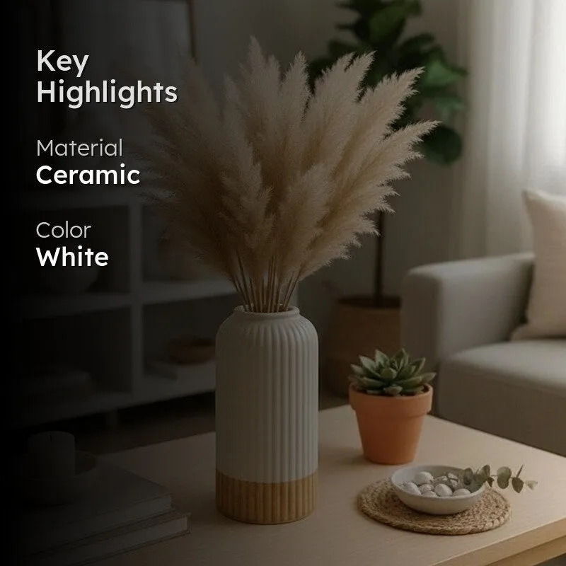 Ivory Ribbed Ceramic Vase media 2