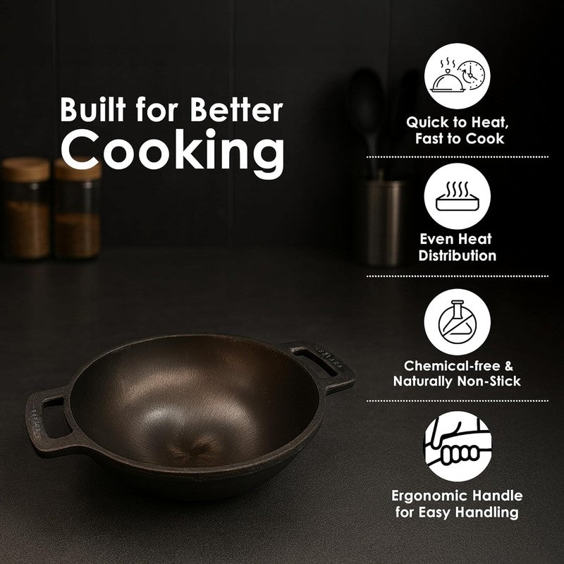 Solara Cast Iron Round Kadhai Without Lid - 1000 mL/7 Inch media 9