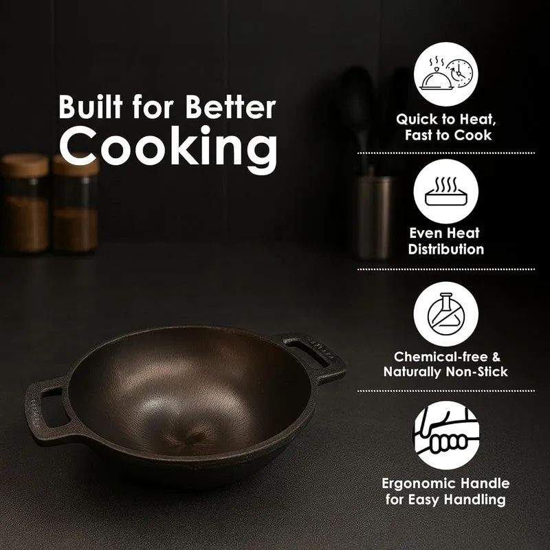 Solara Cast Iron Round Kadhai Without Lid - 1000 mL/7 Inch media 9