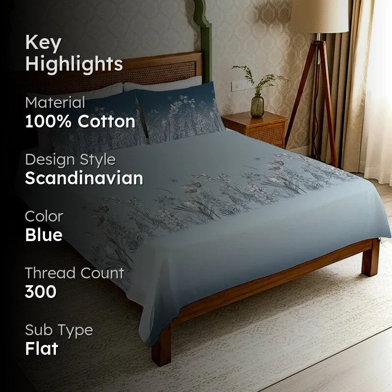 Urban Space SubtleGlam Cotton Bedsheet (Blue) - 300 TC media 2
