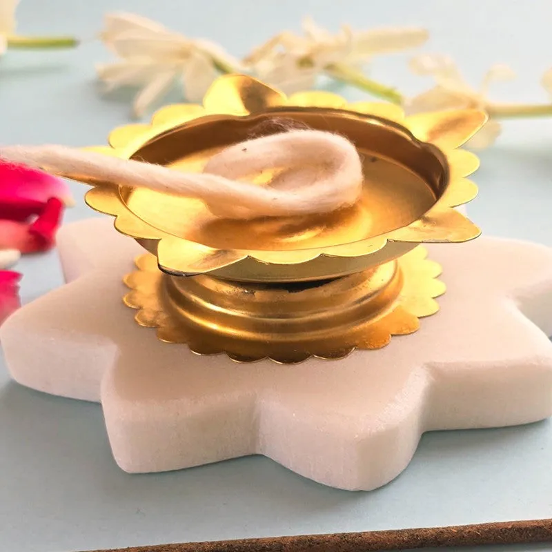 Sacred Lotus Diya with Marble Base media 4