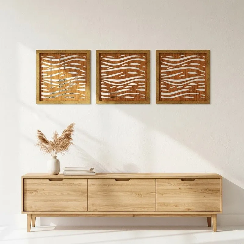 Triptych Glass Wall Mirrors With Wooden Frame - Set Of Three media 4