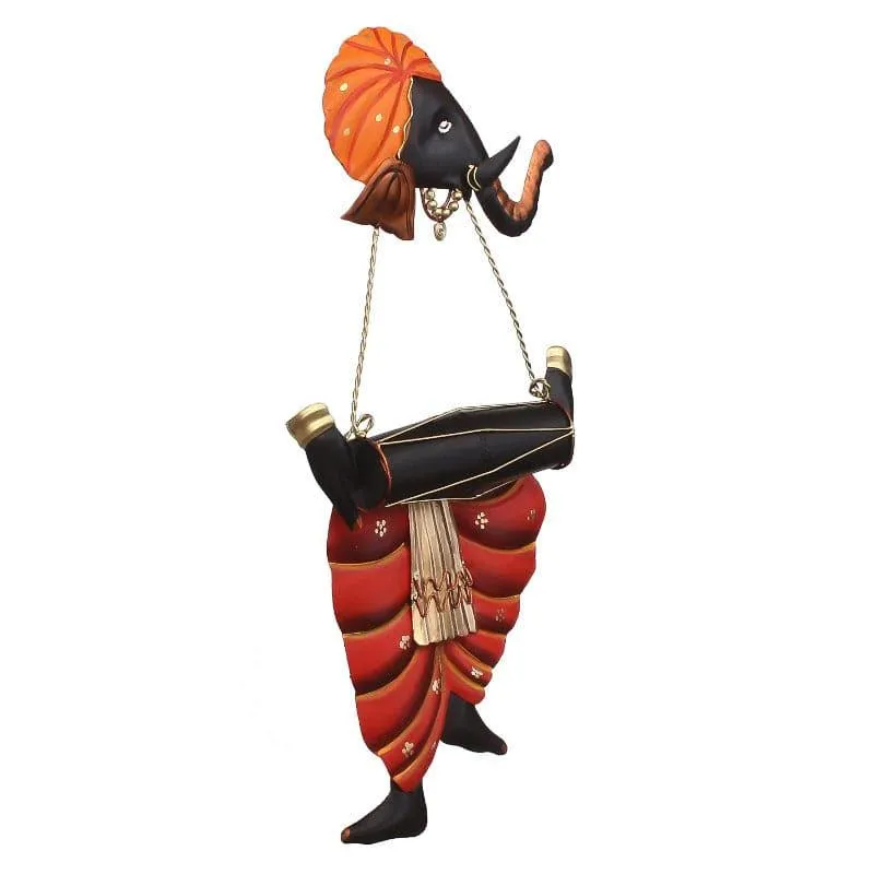 Ganesha With Dholak Wrought Iron Wall Accent media 5