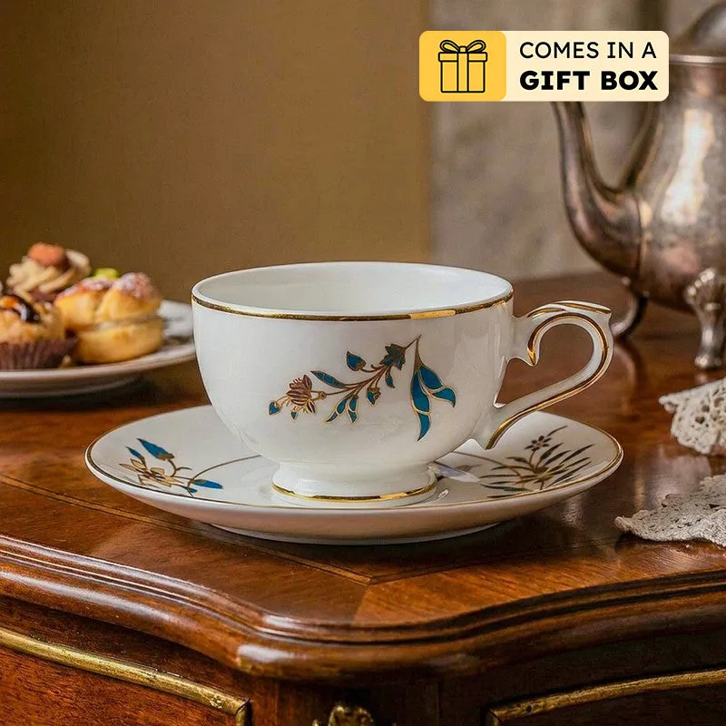 Gilded Shahi 24k Gold Brushed Porcelain Tea Cup & Saucer (280 mL) - Set of Six media 1