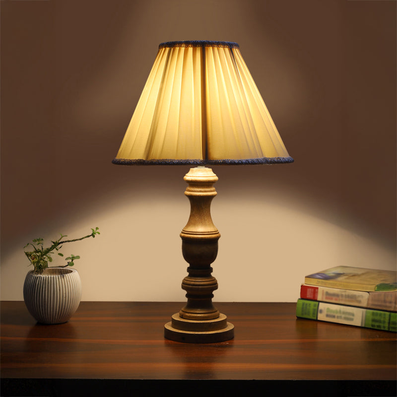 Pleatra I Carve Wooden Table Lamp - Ivory,Brown