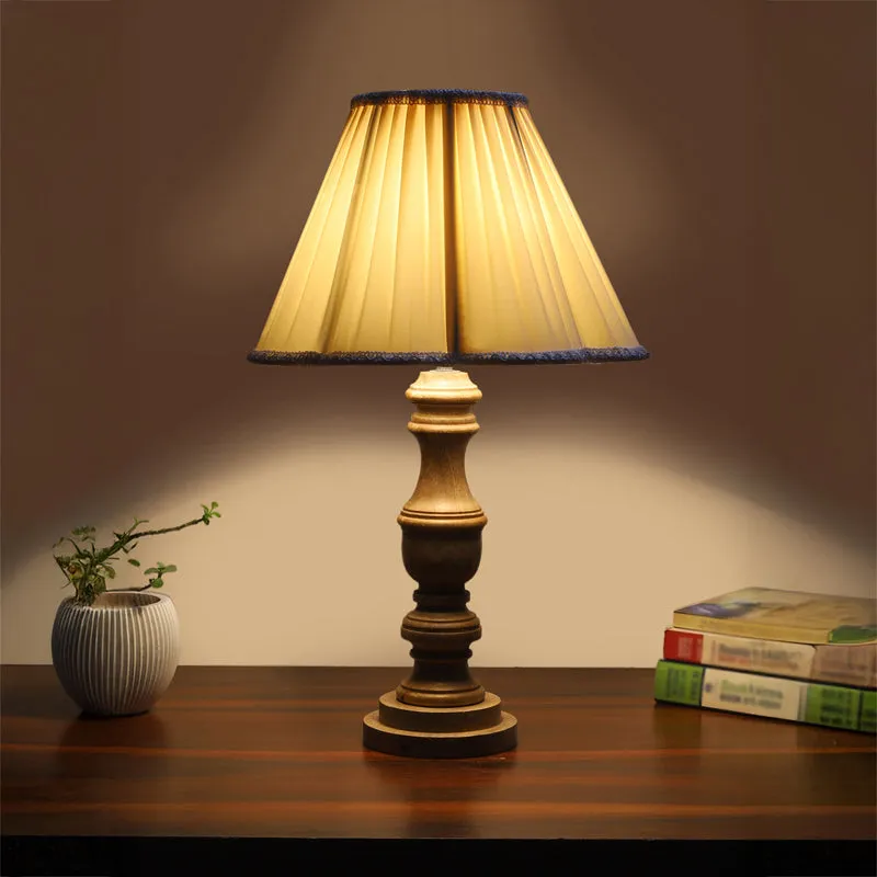 Pleatra I Carve Wooden Table Lamp - Ivory,Brown media 1