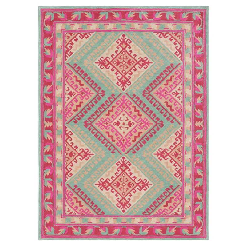 Loreth Hand Tufted Ethnic Wool & Nylon Carpet - Pink media 1