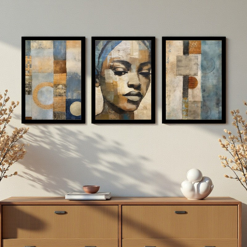 Artistic Soul Paper Wall Painting With Frame - Set Of Three