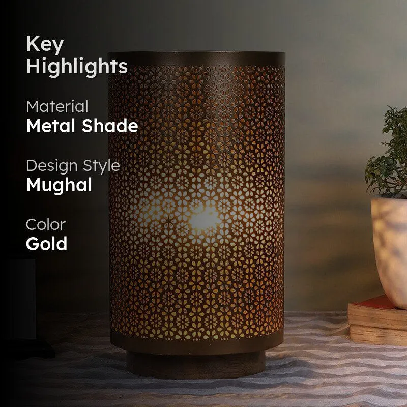 Navya Metal Table Lamp With Wooden Base - Gold media 2