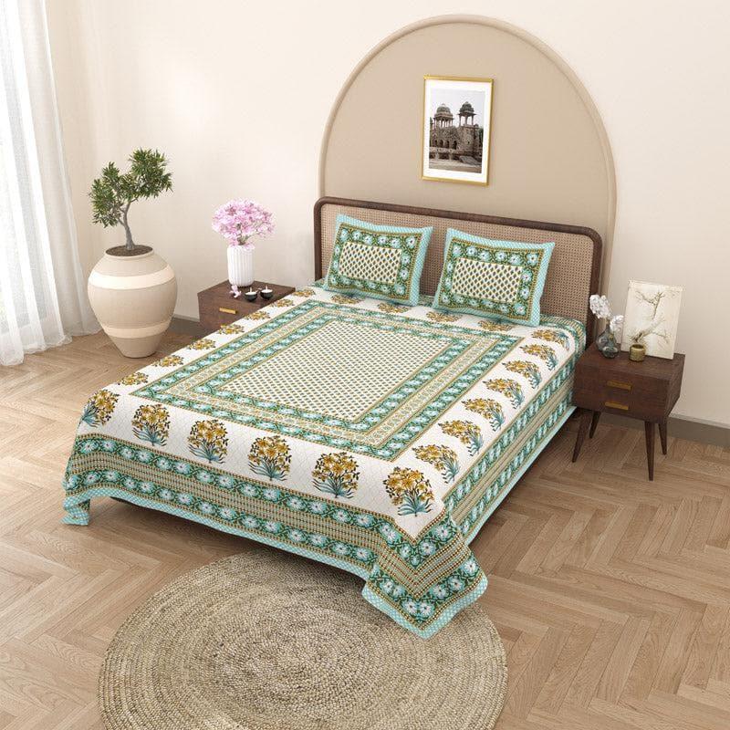 Prerna Ethnic Printed Cotton Bedsheet (Green) - 140 TC media 3