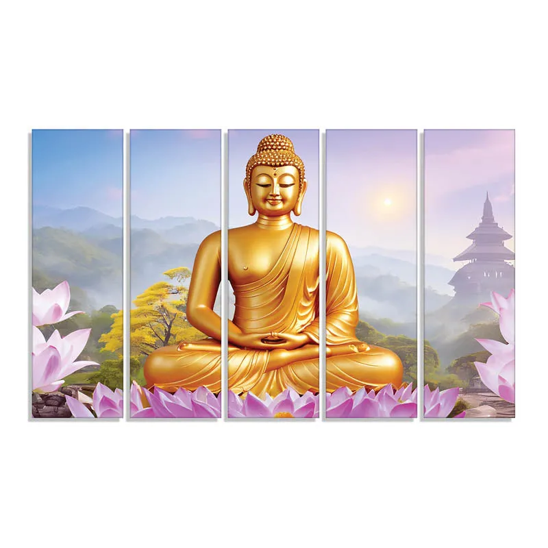 Buddha Balance Wall Painting - Set Of Five media 5