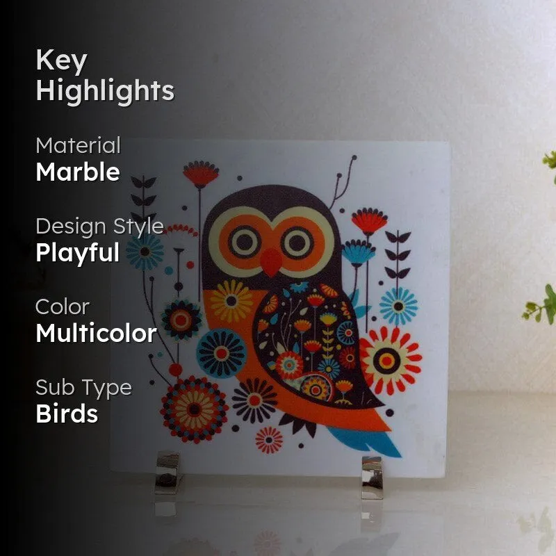 Vibrant Night Owl Printed Marble Showpiece media 2