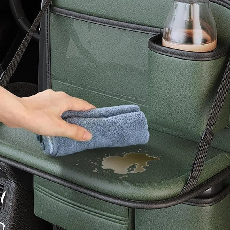 Sleek Seat Leather Car Seat Organizer With Foldable Tray - Green media 8