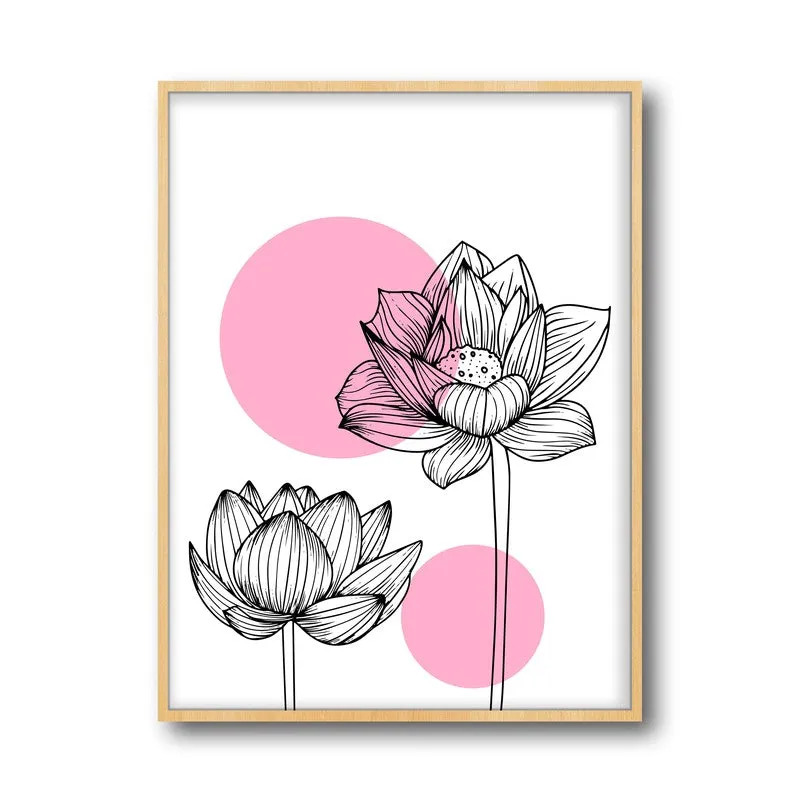 Lotus Lines Archival Paper Wall Art - Natural Brown Frame media 6