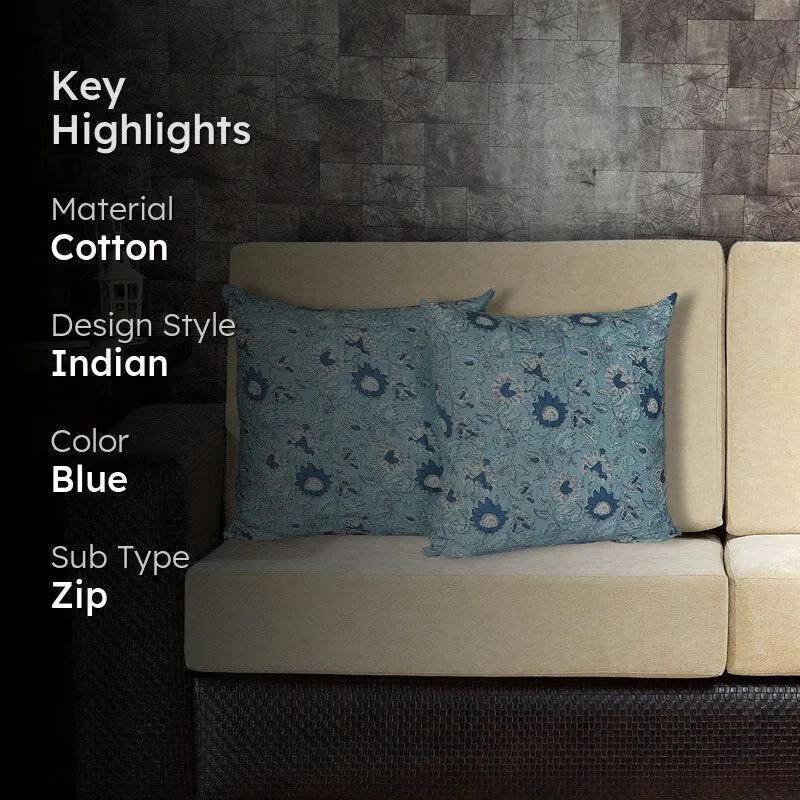 Jahnvi Printed Cushion Cover (Blue) - Set Of Two media 2
