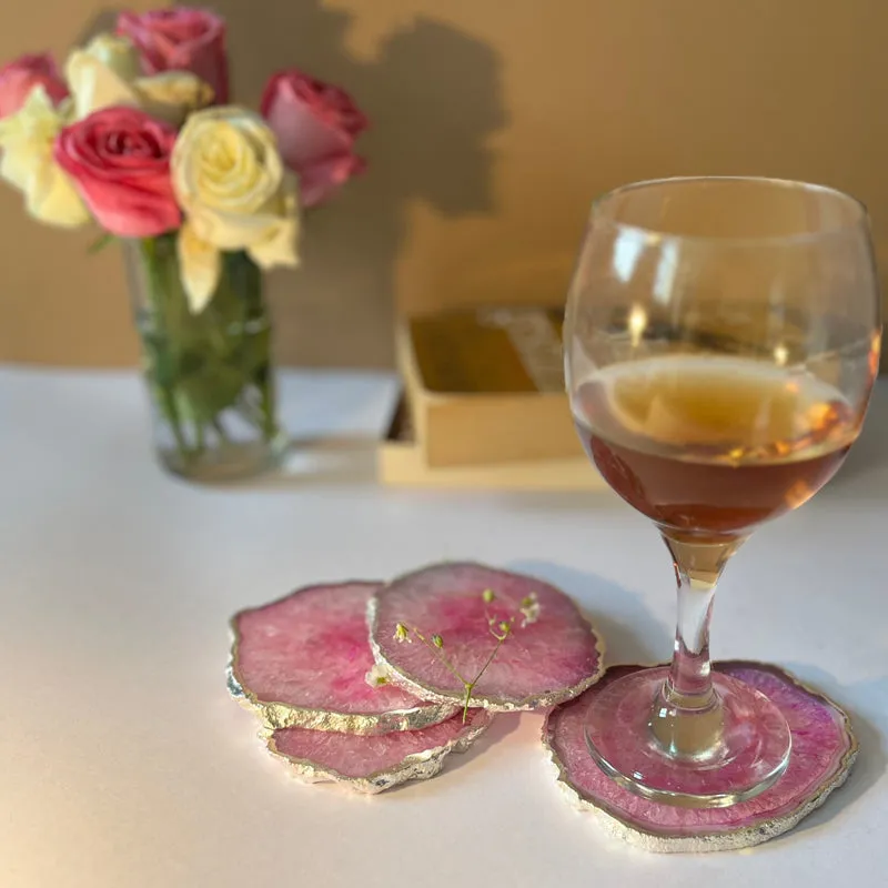 Silasa Handcrafted Crystal Agate Coaster (Pink) - Set Of Four media 5