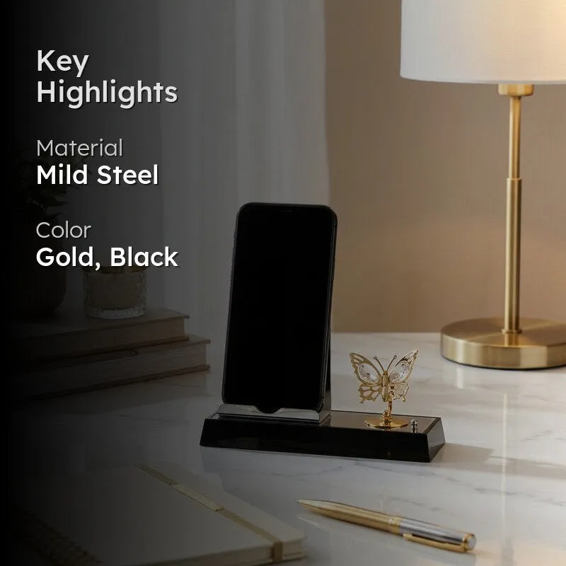 Obsidian Butterfly 24K Gold Plated Mild Steel Desk Organiser media 2