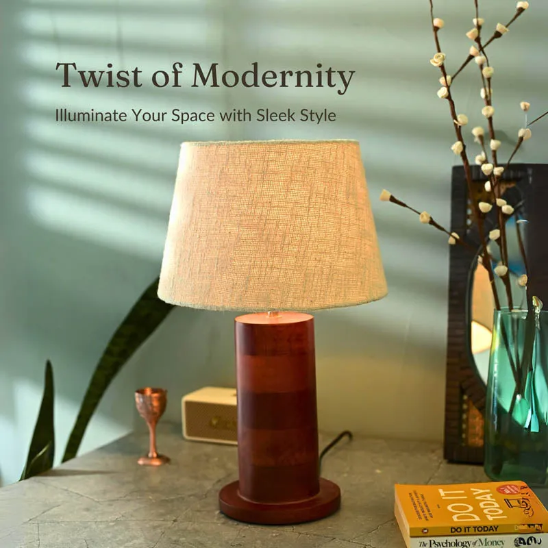 Rida Mahogany Wooden Table Lamp - Brown,Beige media 4