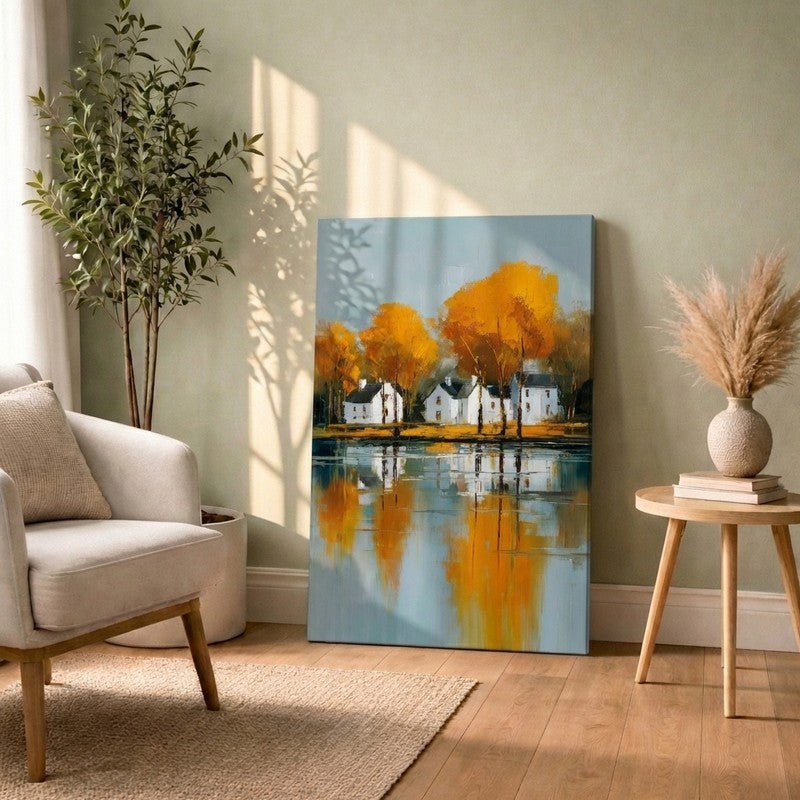 Golden Trees Reflection Canvas Wall Art